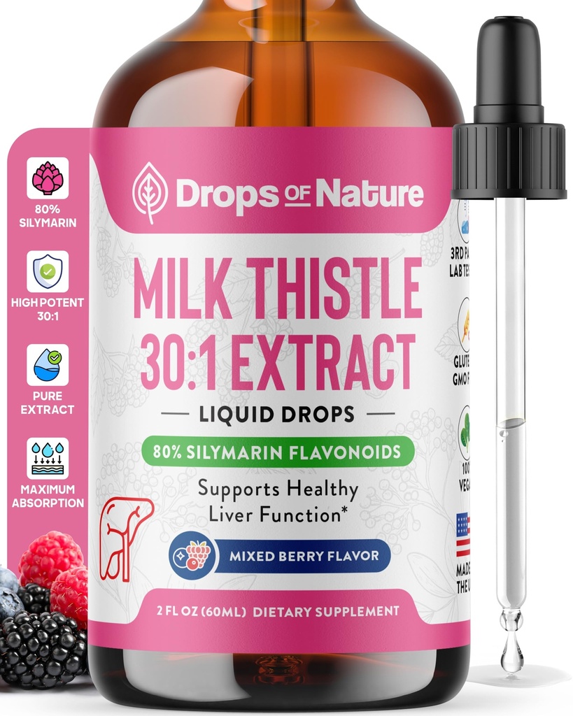 Suelta esteto de leche con 80% Flavonoides Silymarin – Vegan, No GMO, Aceleración rápida – Mezcla fácilmente con bebidas – Suplemento de esteto de leche para el hígado, cuidado inmune y soporte antioxidante ( Berry, 60 mL)