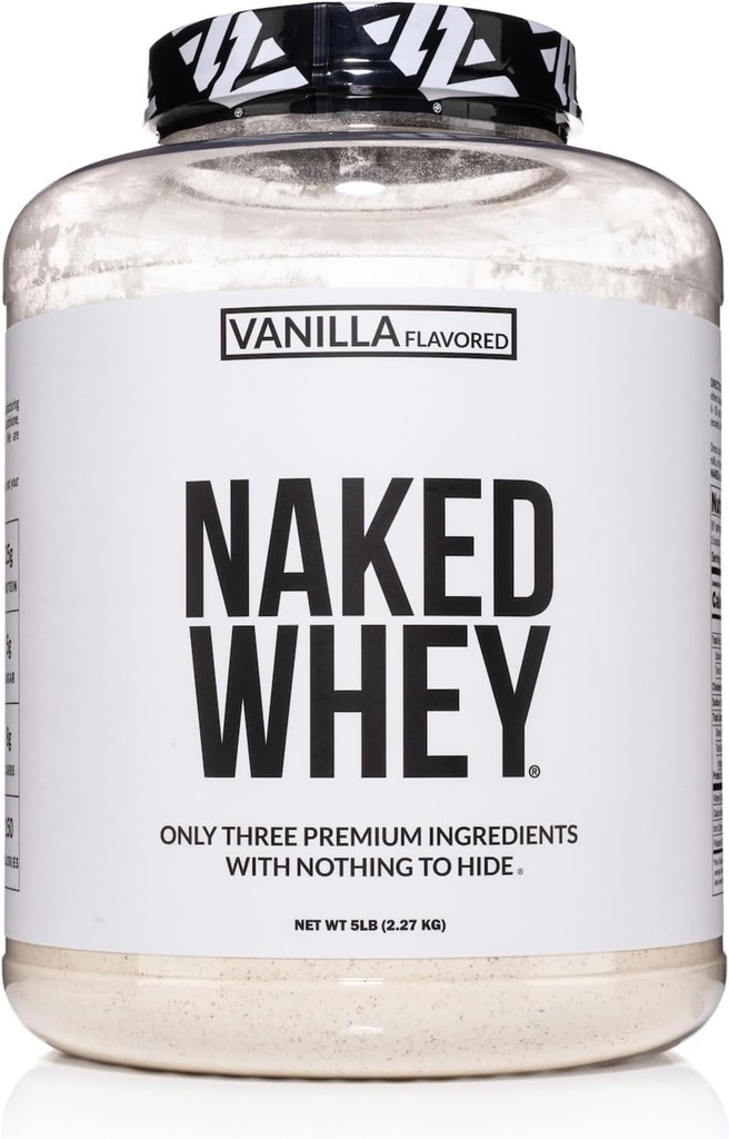NAKED Vainilla Whey Protein Powder - All Natural Grass Fed Whey Protein Powder, Vanilla Flavor, Organic Coconut Sugar, 5Lb Bulk, GMO-Free, Soy Free, Gluten Free - 61 Servings