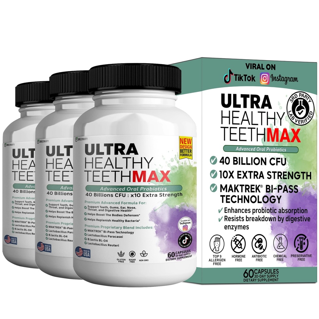 Suplemento Probiótico Max de dientes ultra saludables, 40 millones CFU, 60 cápsulas, Advanced Oral Health Fórmula (3)