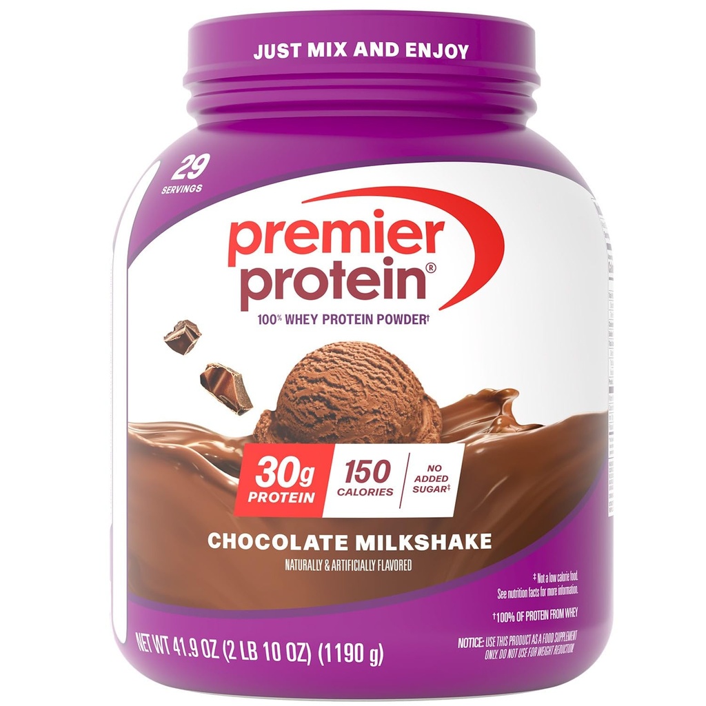 Premier Protein Powder, Chocolate Milkshake, 30g Protein, 1g Sugar, No Soy, Gluten Free, 41.9oz (29 Servings)