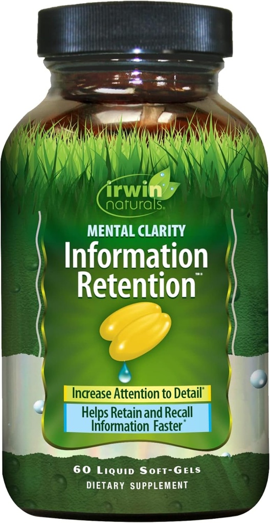 Irwin Naturals Mental Clarity Information Retention - 60 Liquid Soft-Gels - Ayuda a aumentar la atención al detalle & Retener y Recordar información Más rápido - 30 Total Servings