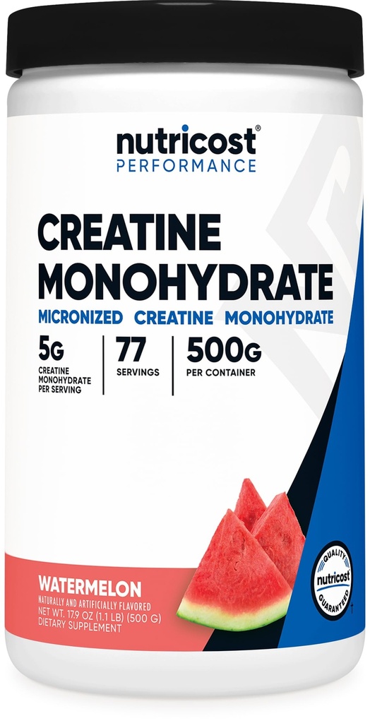Nutricost Creatine Monohydrate Powder (Watermelon, 500 Gram) - Micronized Creatine Supplement - Vegan, Non-GMO, Gluten Free