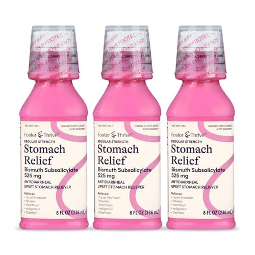 Foster " Thrive Stomach Relief Liquid for Nausea, Heartburn, Indigestion, Upset Stomach, Diarrhea - Fast Relief for 5 Symptoms, Antidiarrheal, Bismuth Subsalicylate 525 mg, Original, 8 oz (Pack of 3)