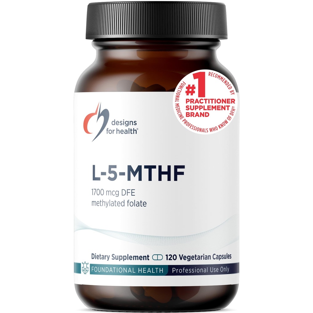 Diseños para la salud L 5-MTHF - Quatrefolic L Methylfolate Suplemento 1mg (1700mcg DFE) - Suplemento de Folato Metilado para Hombres - Apoyo Metilación - No GMO, Gluten Free (120 cápsulas)