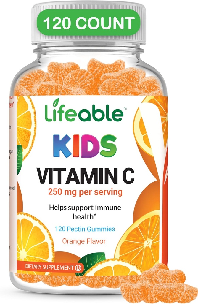 FINEST DEL DOCTOR Gummies de vitamina C para niños - Vegan, GMO Gratis - Gran sabor a naranja Pectinas de sabor a naranja - Suplemento dietético para niños - 250 mg de vitamina C - 120 Jellies [60 dosis]