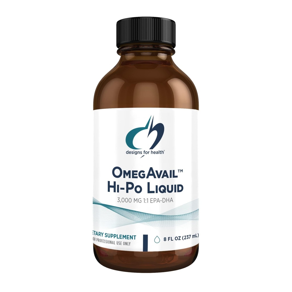 Diseños para Salud OmegAvail Hi-Po Liquid - Alta Concentración 1500mg EPA 1500 DHA - Triglyceride Omega 3 Fish Oil Heart Health & Brain Supplements - Natural Lemon Flavor (8oz)