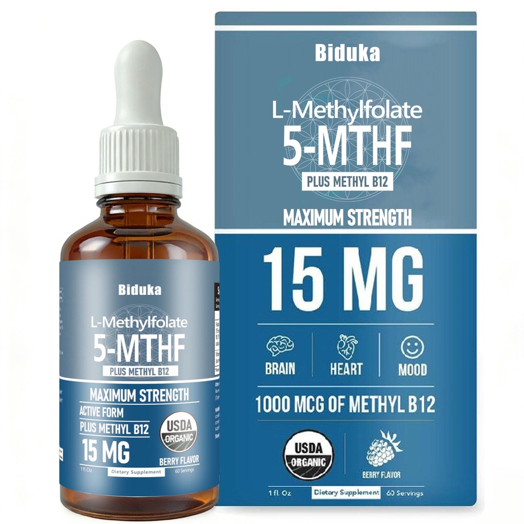 Organic L-Methylfolate 15 mg + Metil B12 1000mcg Liquid Drops-60 Servings