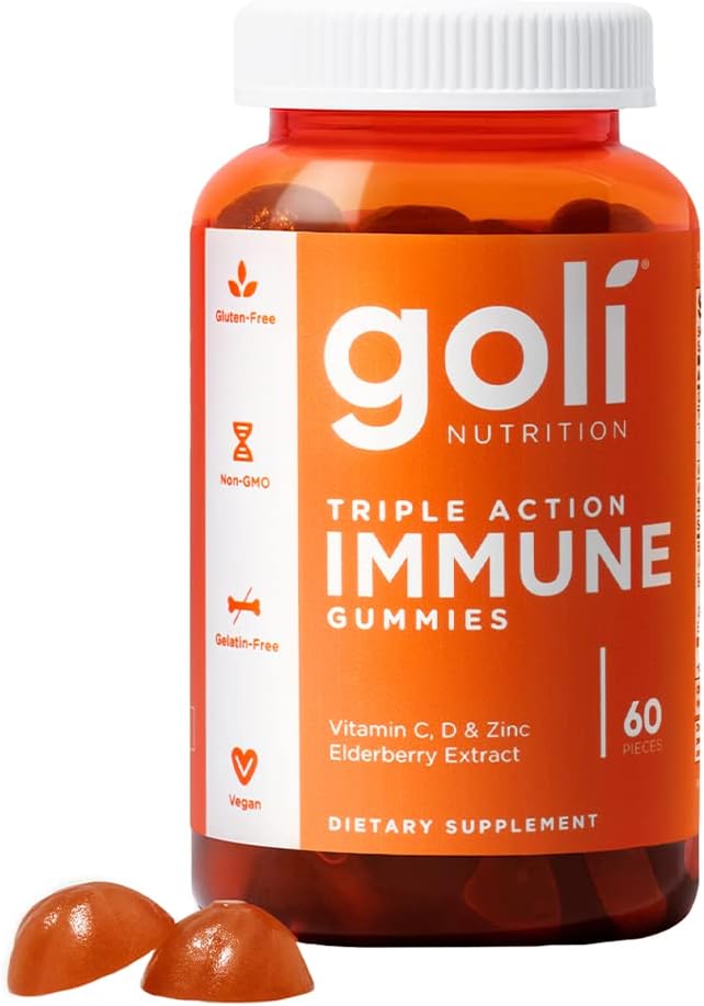 Goli Immune Vitamin Gummy - 60 Cuenta - Elderberry, Vitamina C, D & Zinc, Vegan, No GMO, Libre de gluten & Gelatin-Free, Pack de 1