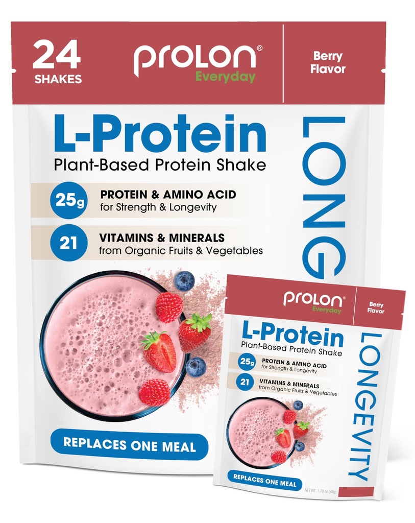 Prolon Longevity Plant Based Protein Powder ← Muscle Synthesis " Repair, Healthy Aging, Boost Performance ¦ Vitamins, Gluten Free, Amino Acids, Antioxidants latitud 25g of Protein  durable Berry, 24 Packets