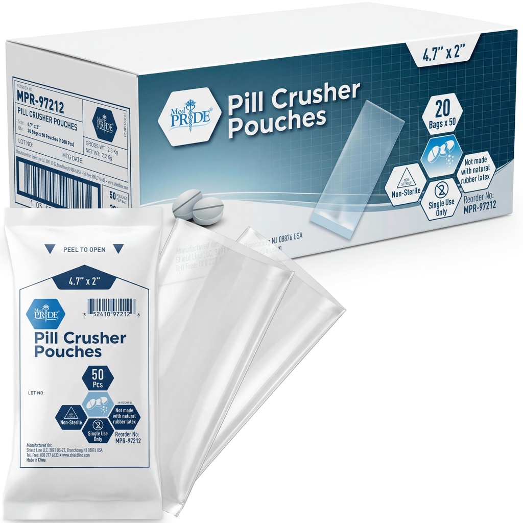 MED PRIDE Pill Crusher 4.7"x2''' Pouches ” – Pack de 1000 Crushers de Medicina Desechables – Bolsas de Crushing de Grado Médico para Consumo Fácil con Residuos Cero