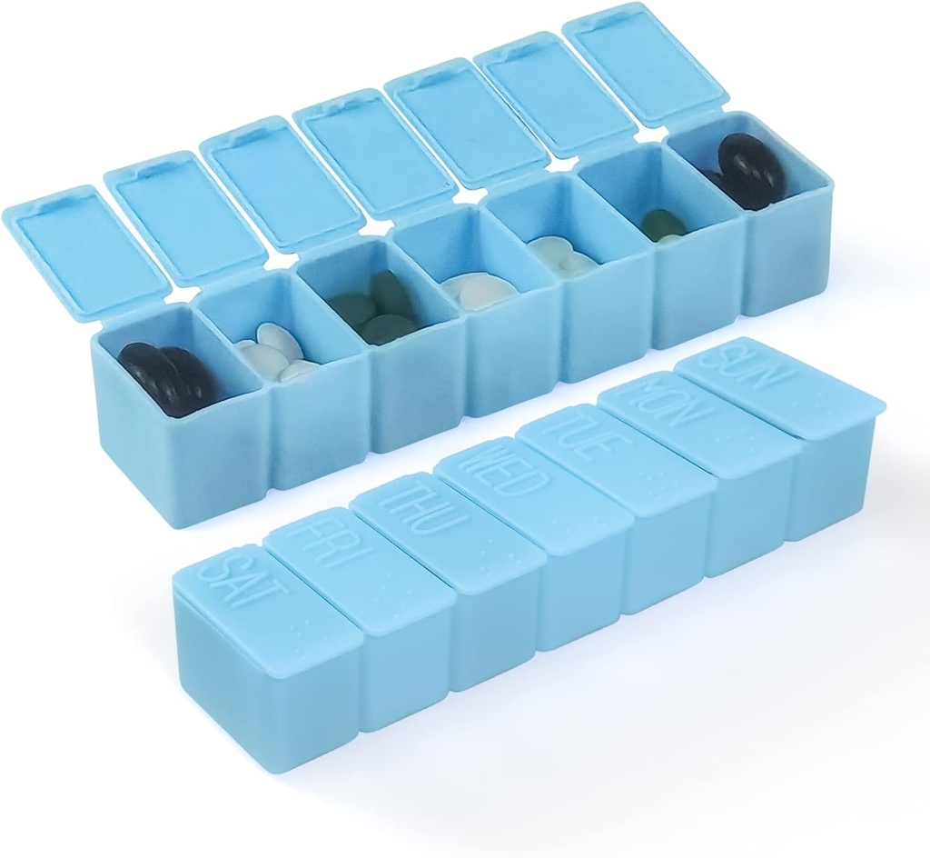Organizador semanal de pequeñas píldoras, 7 días Caso, Caja de Medicina de Casos de Vitamina diaria, Contenedores de píldoras para suplementos de medicina Aceite de pescado(2Pcs, azul)