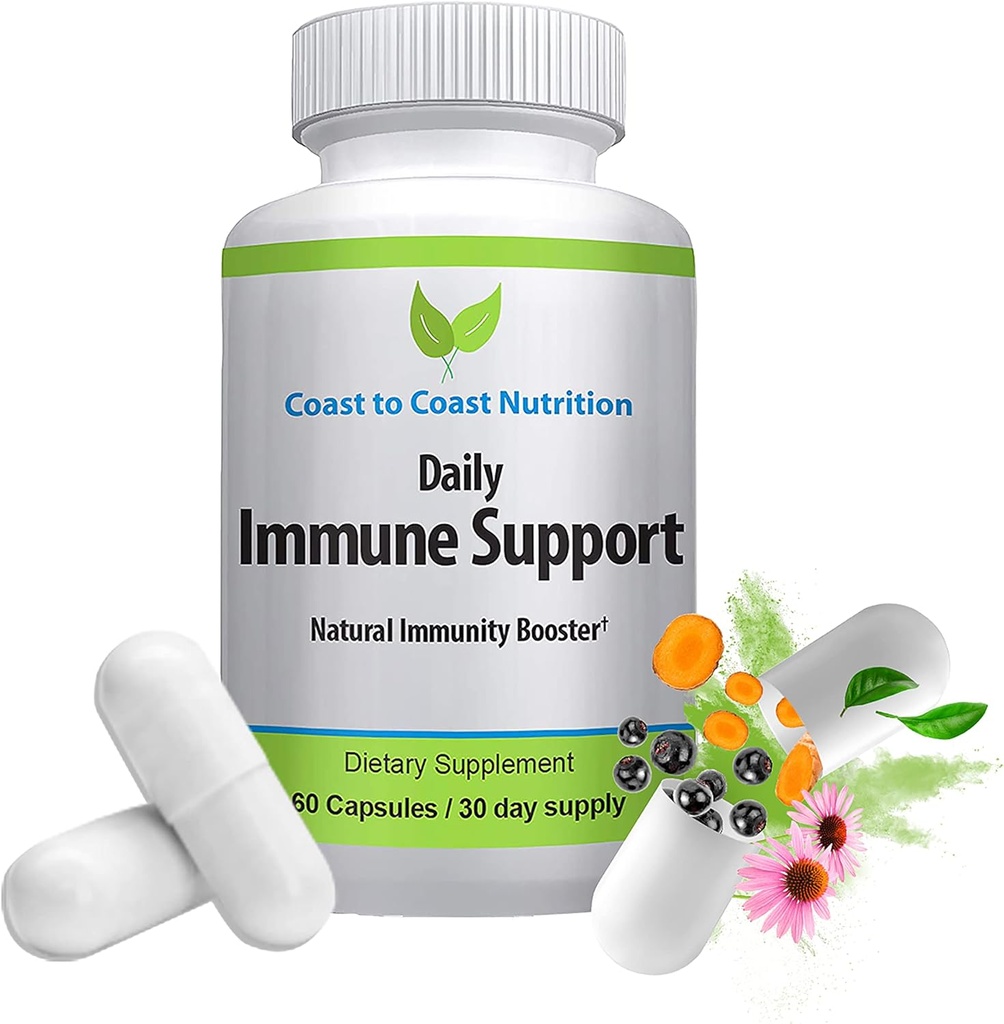 Suplemento de soporte diario de inmunidad – Sambucus Elderberry con zinc y vitamina C Immunity Support Suplemento - Natural Immune System Defense. 60 cápsulas 1.119 mg