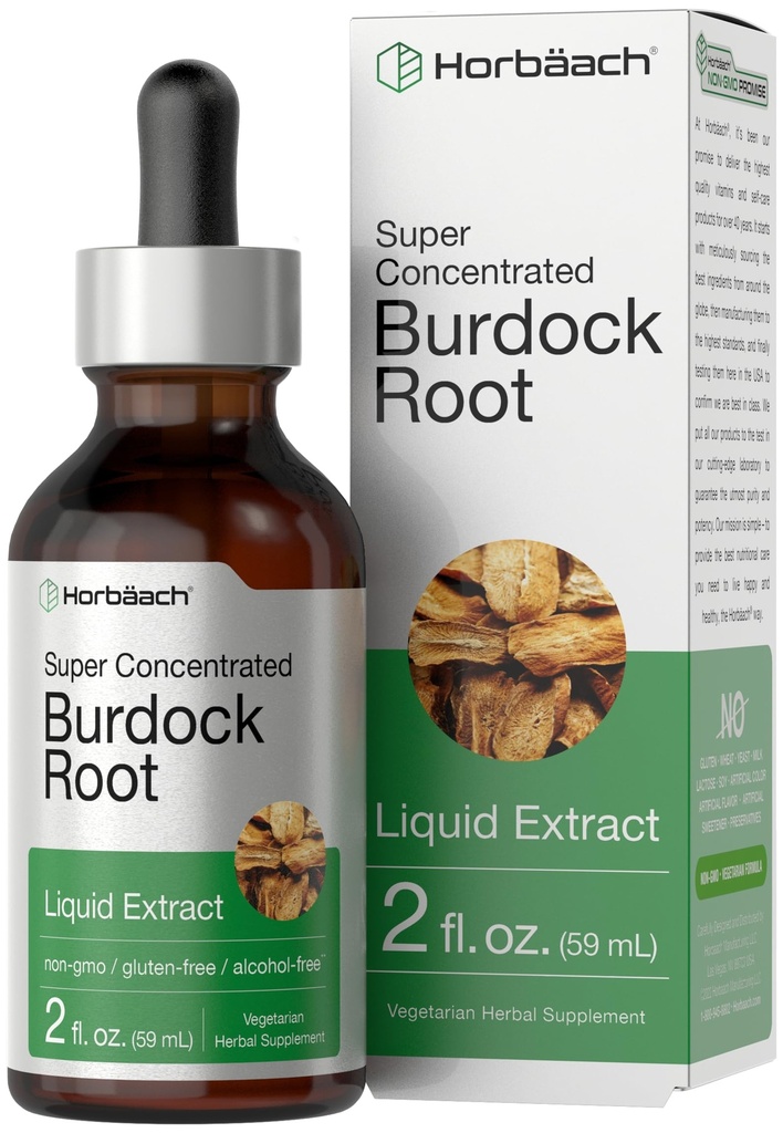 Horbäach Burdock Root Tincture TENIDO 2 fl oz ANTE Super Concentrated Herb Extract ANTE Vegetarian, Non-GMO, Glutren Free, Alcohol Free