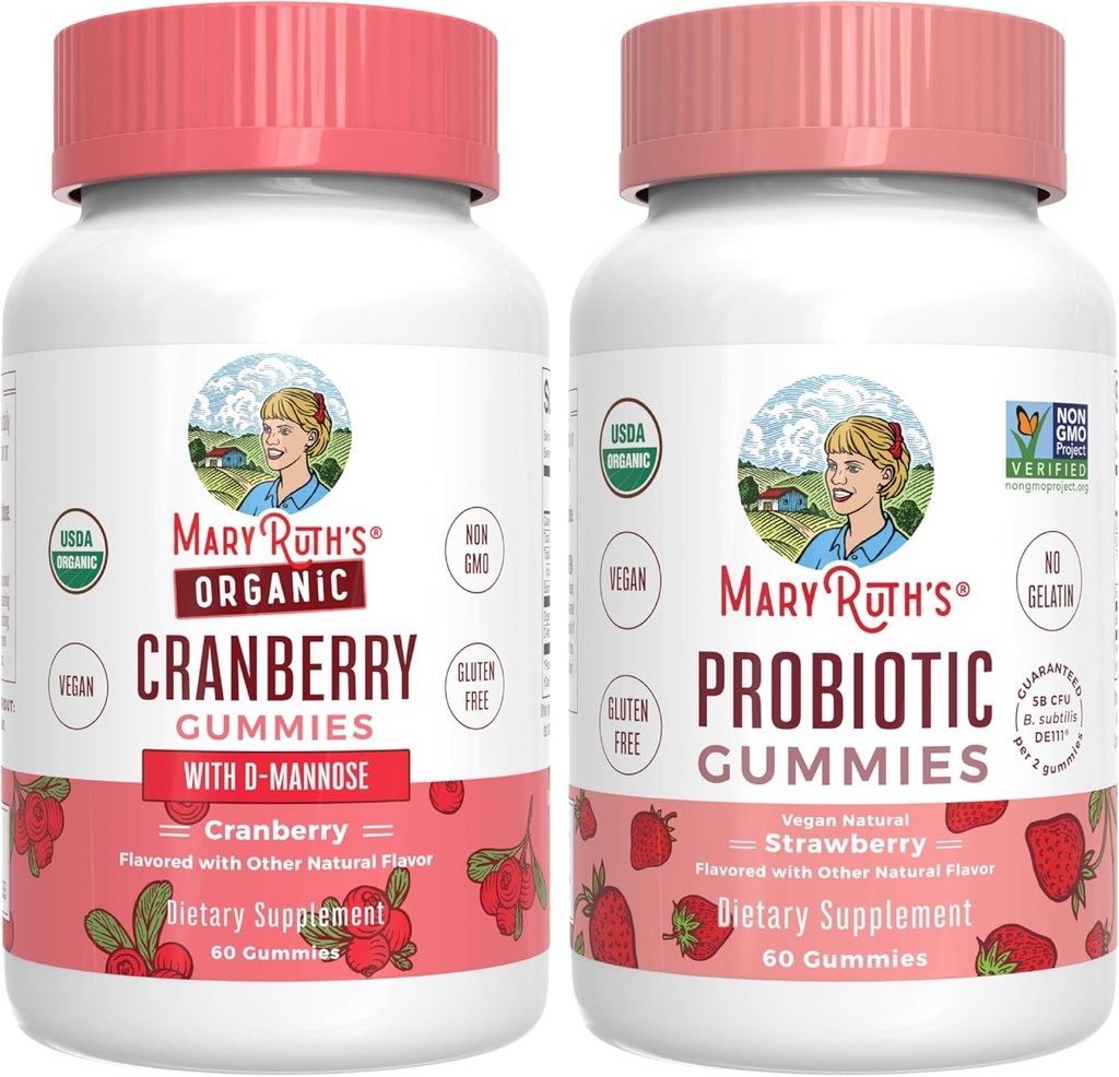 MaryRuth Organics Cranberry & Probiotic Gummies (Strawberry) ← USDA Organic, Clean Label Project Verified® ← Vitaminas para la Tract y la Salud Urinaria ← Vegan, Non-GMO, No Gelatin