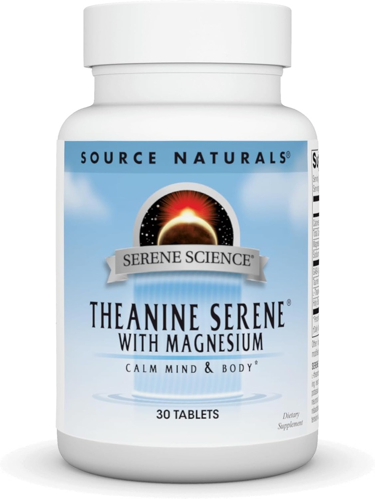 Fuente Naturales Teanina Sereno, Mente Calma*, con GABA - Forma vegetariana - 30 Tabletas