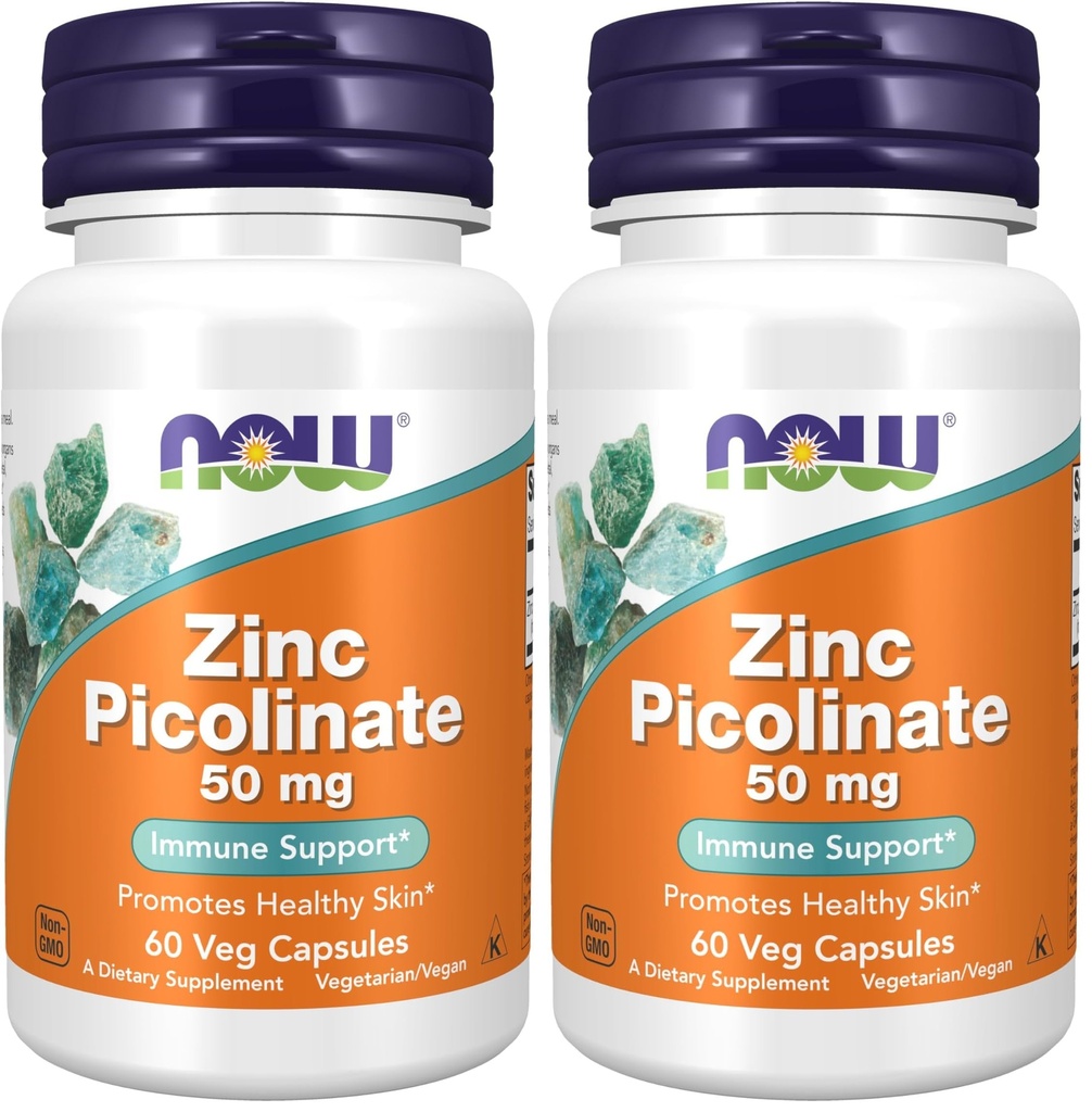 AHORA Suplementos, Zinc Picolinate 50 mg, soporta Funciones de Enzima*, Apoyo Inmunitario*, 60 cápsulas de Veg (Pack of 2)