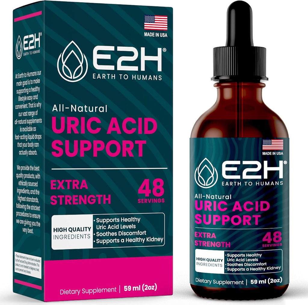 E2H Suplemento Uric Acid Support - Cereza de tarta y garra del diablo - Apoya Uric Acid Health and Kidney Function Non-GMO - Vegan - 2 Fl Oz