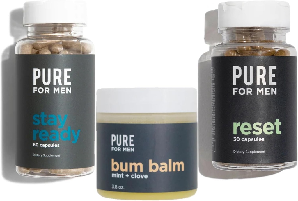 Puro para Hombres Manténgase listo fibra (120 Conde), Bum Balm & Reset (30 Conde) Bundle