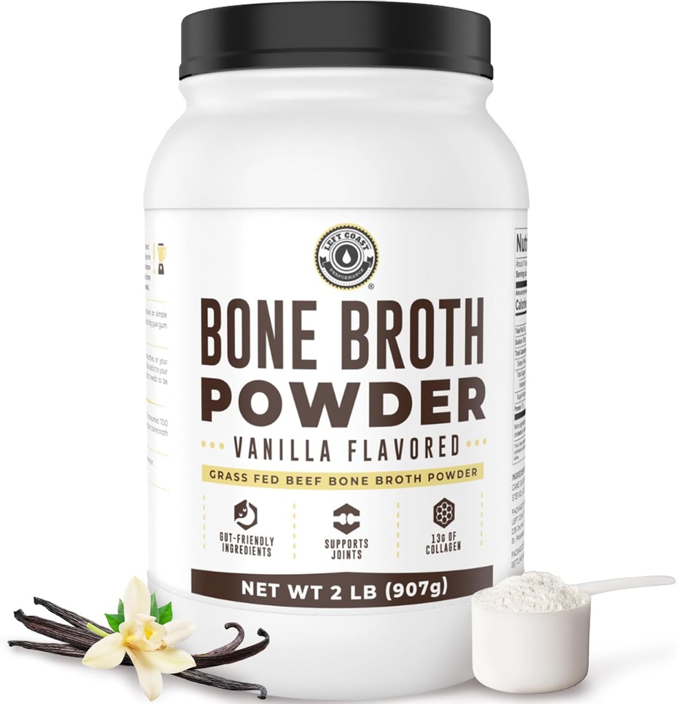 32oz Vainilla Bone Broth Protein Powder From Grass Fed Beef - Non-GMO Ingredientes, Gut-Friendly, Low Carb Dairy Free Protein Powder - Natural Collagen Source For Joint Support - Keto Friendly