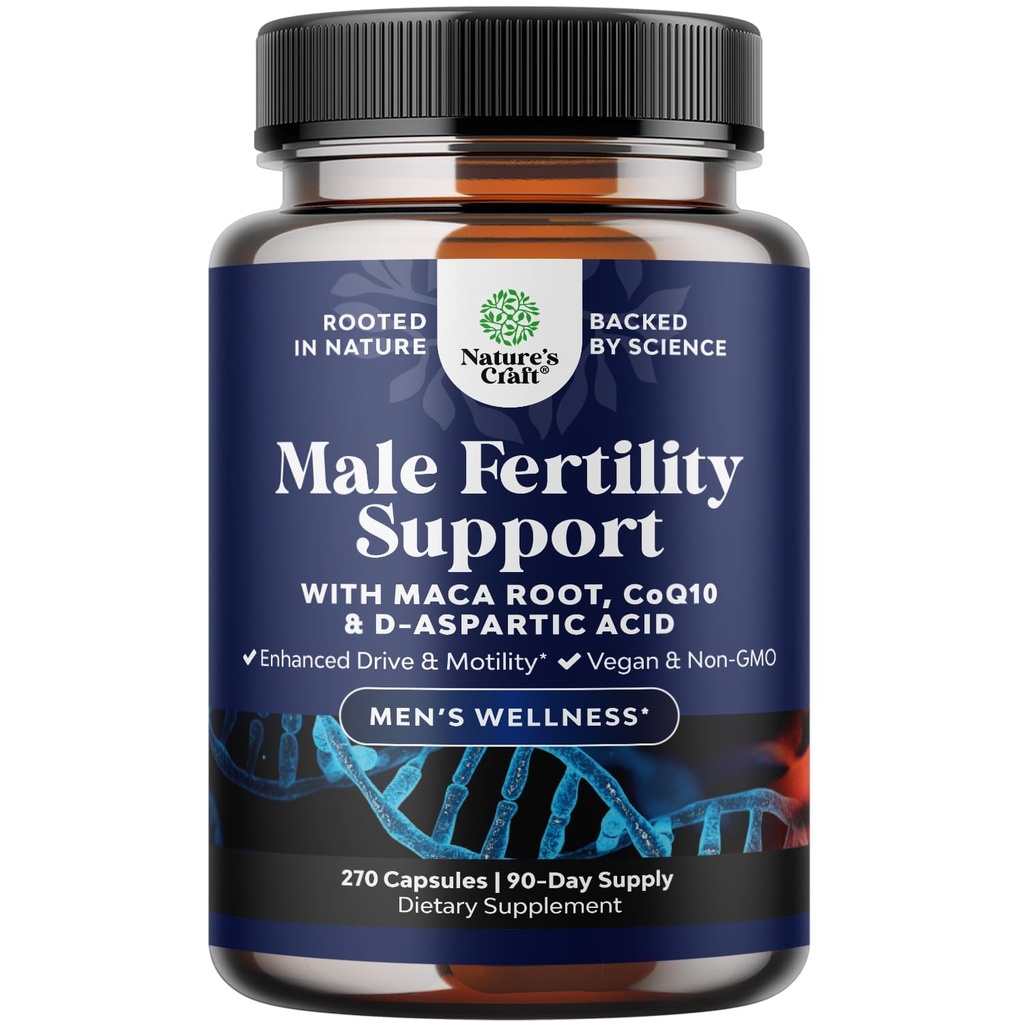 Pre Concepción Suplemento de fertilidad masculina - Booster de volumen de semen con CoQ10, Maca Root, Methyl Folate " D-Aspartic Acid - Mens Fertility Supplement for Sperm Motility - Concepción para Él, 90 días