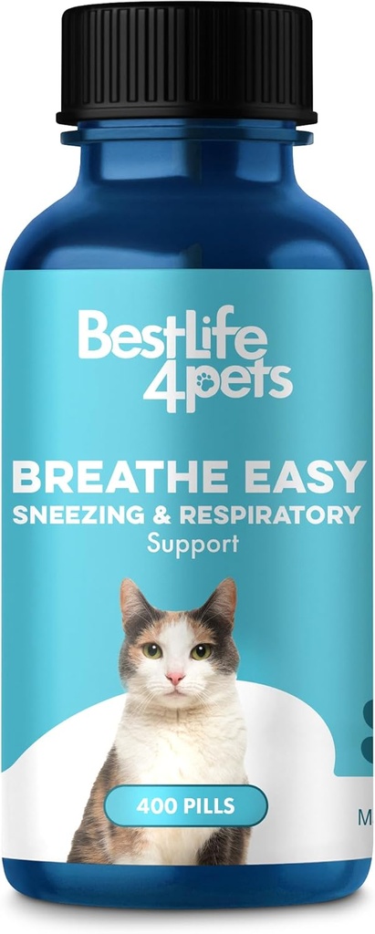 Cat Respiratory Comfort Supplement - Natural Breathe Easy Feline Support for All Seasons, Coughing, Occasional Nasal Stuffiness and Sneezing - 400 Píldoras sin olores, fáciles de administrar