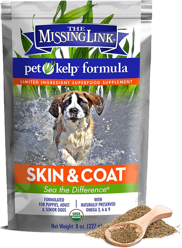 La mascota de Enlace Desaparecido Kelp Canine Skin & Coat 8oz Superfood Powdered Suplemento, Organic & Limited Ingredient Formula for Dogs