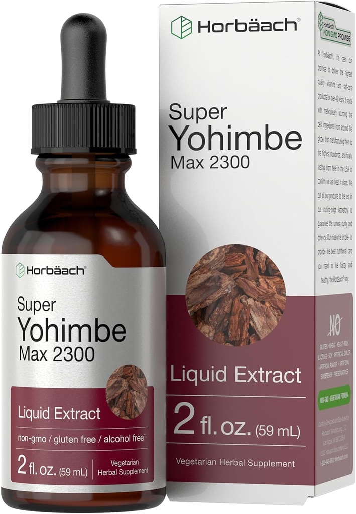 Horbäach Yohimbe Extracto líquido de la corteza Silencioso 2 Fl Oz Silencioso Suplemento para Hombres y Mujeres TENIDO Alcohol Tiras de la Tiintura Libre Silencio Vegetariano, No GMO, y Gluten Libre