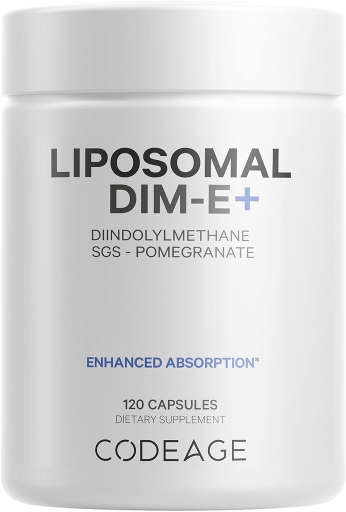 Codeage Liposomal DIM Supplement - 4 Months Supply of DIM Vitamins and SGS, Pomegranate, Broccoli, Vitamin E Isomers Tocopherols Alpha Beta Gamma Delta - Liposomal Fórmula - Gluten-Free - 120 cápsulas