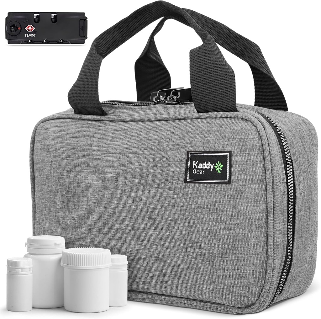 Kaddy Caja de Organizador de Píldoras Seguros, Almacenamiento para Botellas de Medicina o Suplementos; Toiletry; Viajes o Inicio, TSA Cerradura Aprobada(Grey)