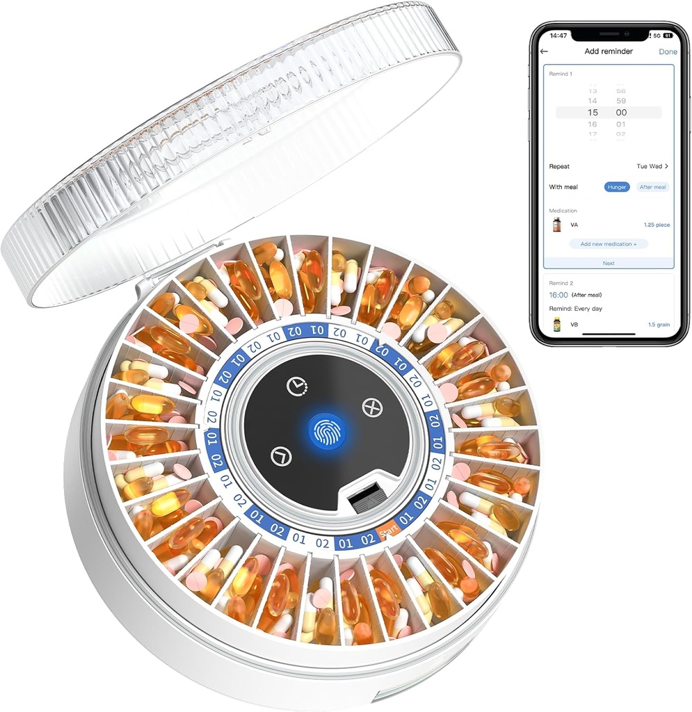 Dispensador automático de píldoras Zoksi Premium 31-Slot con bloqueo de teclas " , organizador de medicamentos inteligentes con alarma " Luz, organizador electrónico de píldoras para el olvido