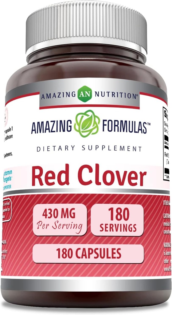 Amazing Fórmulas Red Clover Suplemento Silencio 430 Mg Por Serving Silencio 180 Capsules ← No-GMO TEN Gluten Free TEN Made in USA