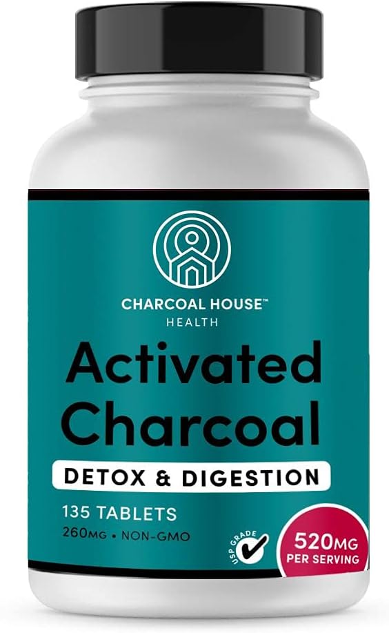 Chewable Tablas de carbón activadas para adultos Ø Natural, Vegan, No-GMO & Gluten Gratis para dientes, Stomach, Gas & Nausea