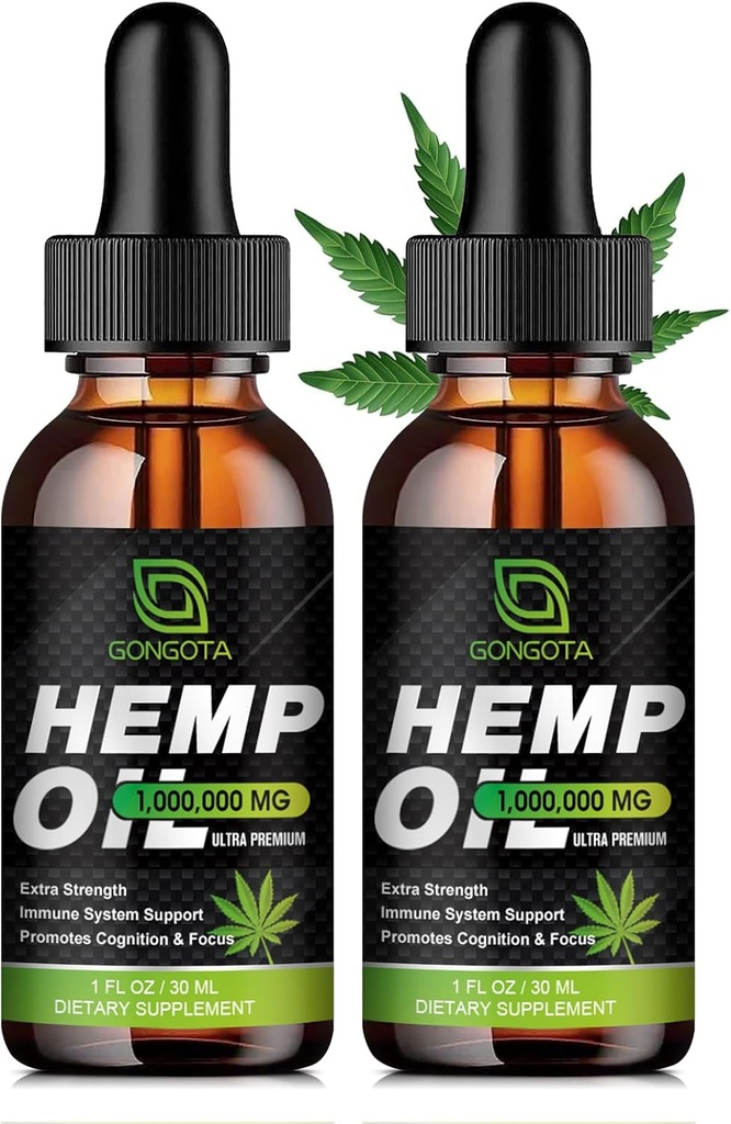 (2-Pack) Aceite de cáñamo de alta potencia - 1,000,000 Fuerza máxima - Ayuda a la relajación, estrés, calma, sueño - Extracto de aceite de cáñamo orgánico - Vegan, Apoyo a la inmunización, No GMO