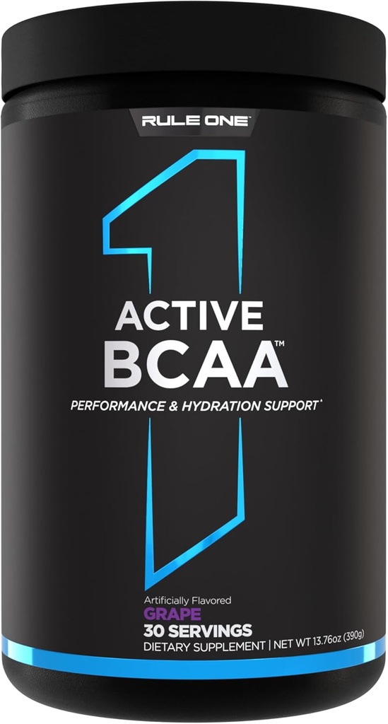 Regla 1 Active BCAA - Performance, Hydration y Recovery Support con 5g BCAAs + Electrolitos, L-Glutamine y Citrulline (30 Servimientos, Grape)
