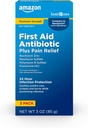 Amazon Basic Care Maximum Strength First Aid Triple Antibiotic Ointment, Doin Relief For Minor Cuts, Scrapes and Burns, 3 onzas (Pack of 1)