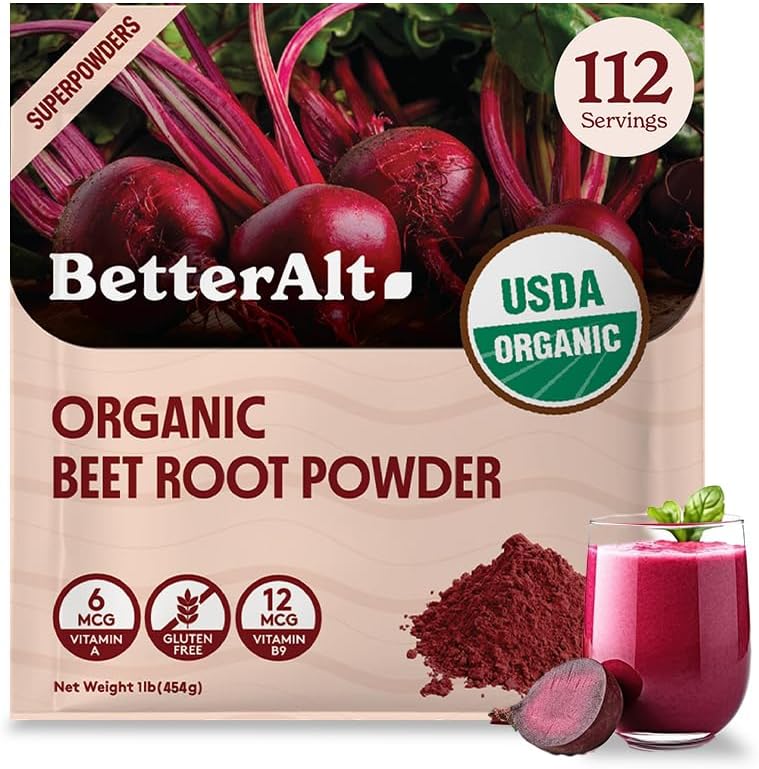 Mejor Alt Orgánica de Beet Root Powder, USDA Certified - Nitric Oxide Suplemento, Beet Juice Powder Superfood for Healthy Heart, Beetroot Suplemento, Beetroot Powder - 112 Servings, 1 lb