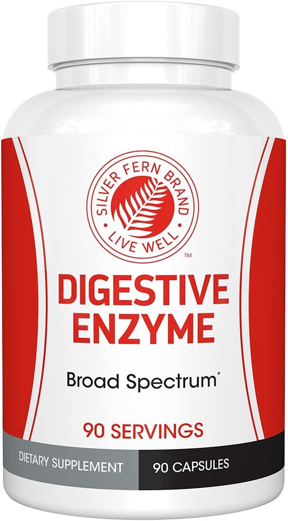 Silver Fern Brand Ultimate Digestive Enzyme Suplemento - 1 Botella = 90 Capsules - High Potency, Multi Enzyme - Digestive Comfort & Food Tolerance - Hemicullulase, Peptidase, Maltase, More