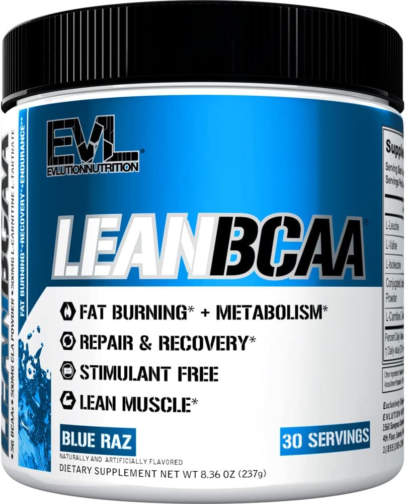 Evlution Stimulant Free Lean BCAA Powder Nutrition BCAAs Amino Acids Powder with CLA Carnitine and 2:1 Branched Chain Amino Acids Supports Muscle Recovery Fat Burn and Metabolism - Blue Raz