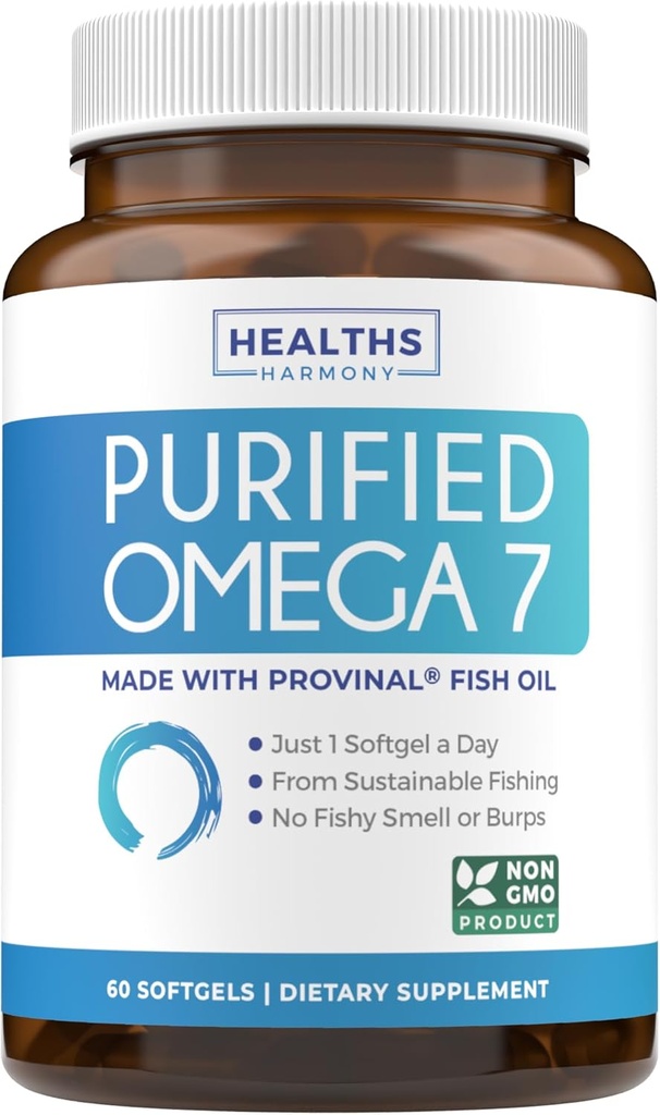 Omega 7 Suplemento para Mujeres y Hombres - Alta Potency & Purity Palmitoleic Acid Fatty Acid Fish Oil Suplemento de Patented Provinal with Lowest Palmitic Acid - Sustentably Sourced (2 Month Supply)