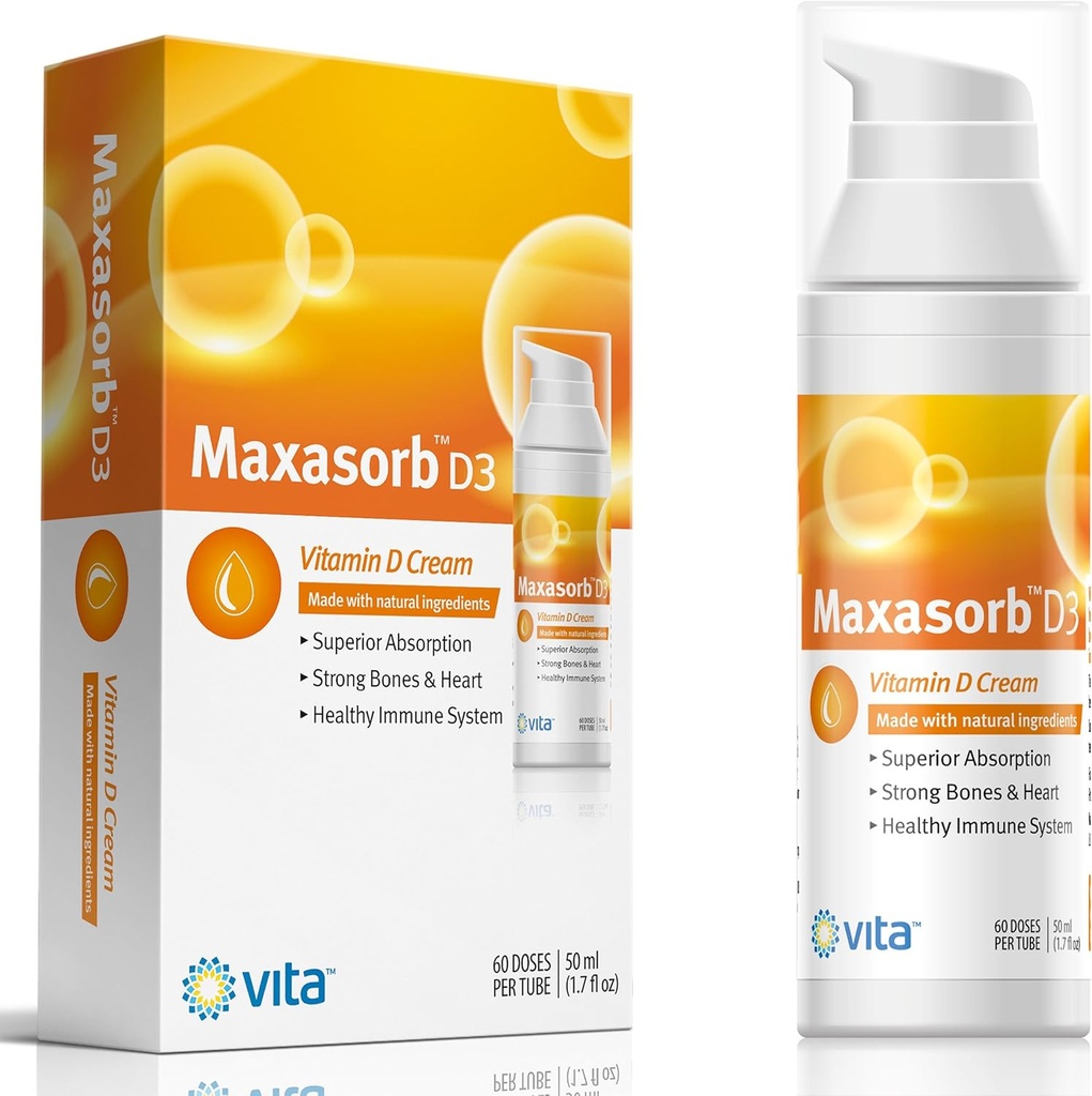 Vita Sciences Maxasorb Vitamina D3 Crema para el alivio de la psoriasis y la atención de la piel saludable - Fórmula libre de parásitos con 1000 UI Vitamina D para la absorción óptima
