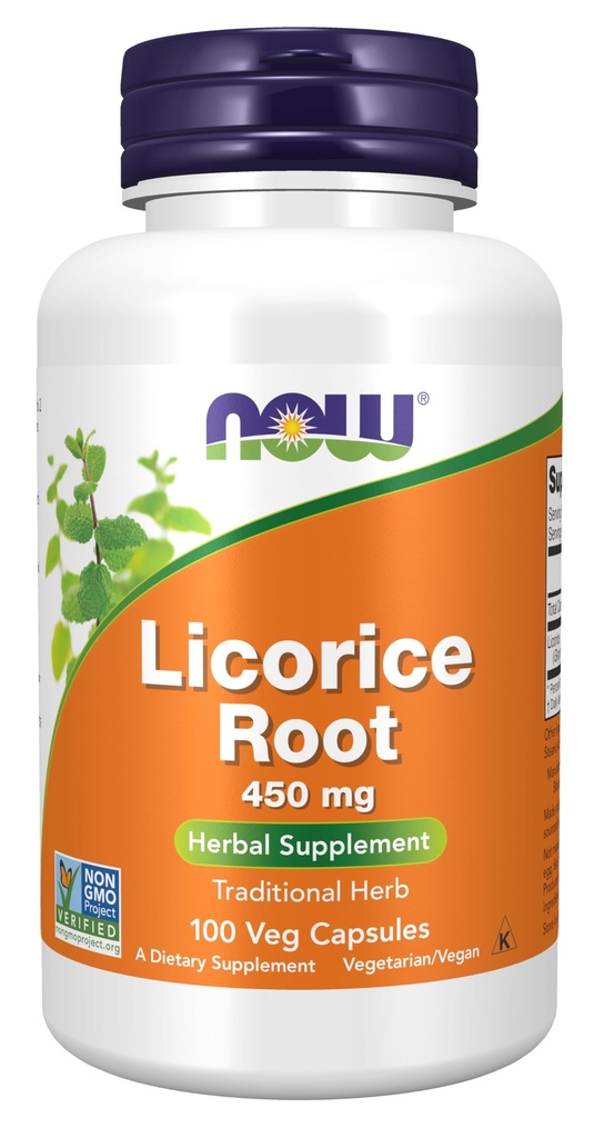 AHORA Suplementos, Licorice Root (Glycyrrhiza glabra) 450 mg, Suplemento Herbal, 100 cápsulas Veg