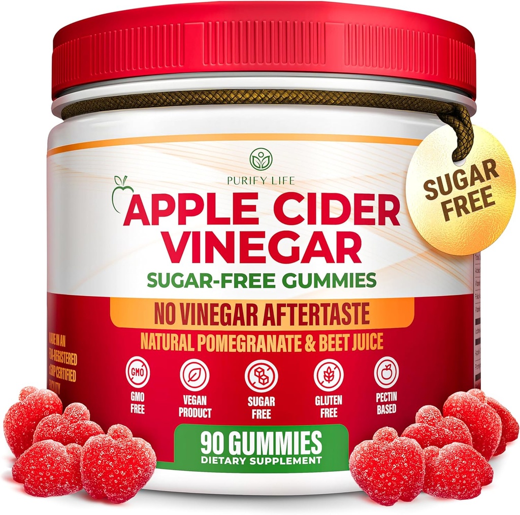 Manivelas de vinagre sin azúcar para adultos (90 chews) – Sin mancha, Detox ACV Gummies con la Madre para la Salud Gut, Energía, Digestión & Apoyo Inmunitario – No más capsules, píldoras o Reflujo ácido