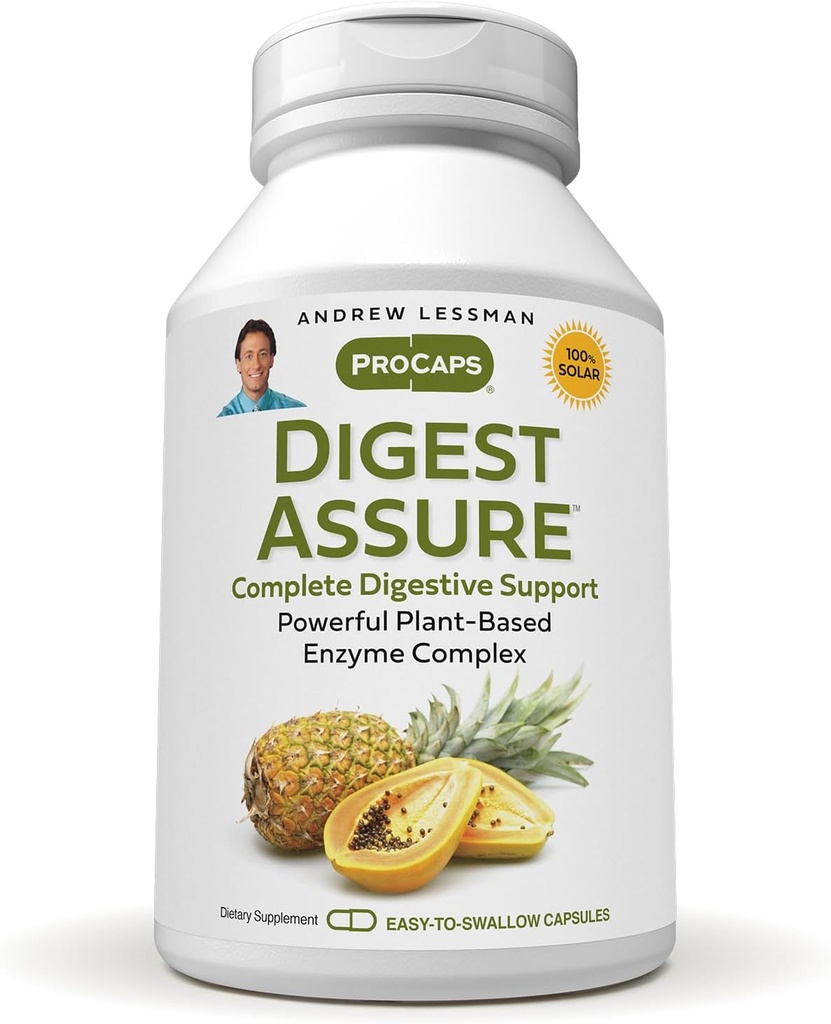 ANDREW LESSMAN Digest Assure 60 Capsules - Integral Blend of Powerful Natural Enzymes to Support and Enhance Digestive Health, Vegetarian-Sourced Enzymes, Small Easy to Swallow Capsules
