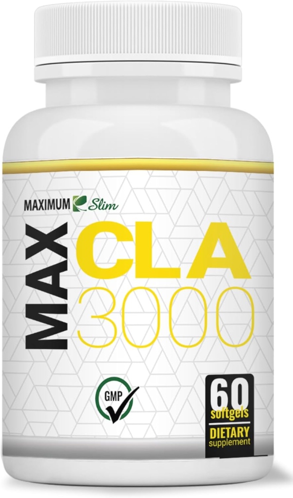 Maximum Slim MAX CLA 3000, High Potency, Natural Weight Pérdida Ejercicio Mejora, Incrementar la Masa del Musculo Leano, No Estimular, No GMO 95% Puro CLA, 90 Cuenta