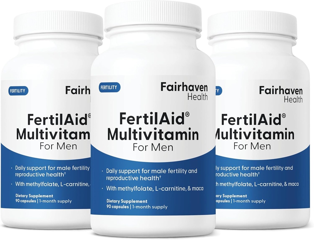 Fairhaven Health 3 Month Supply FertilAid for Men Prenatal Male Fertility Supplement ← Conde y Motility Support Pre Concepción para Él ← Fertility Support Incluye, Zinc, y Folate.