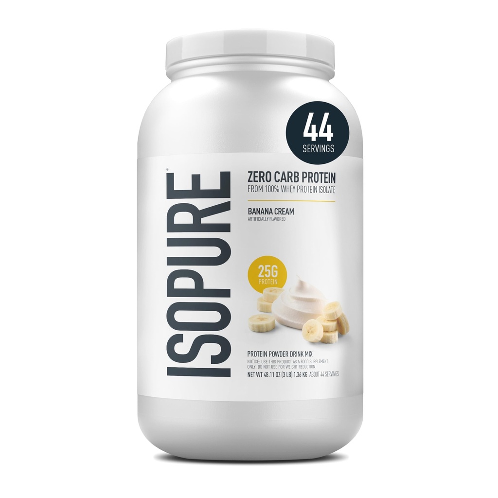 Isopure Zero Carb 100% Pure Whey Isolate Protein Powder, Lactose Free, Gluten Free, With Vitamins, Banana Cream, 25g Protein Por Serving, 3 Lbs, 44 Servings (Packaging May Vary)