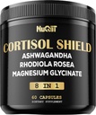 8in1 Escudo de Cortisol - Ashwagandha y Magnesium, Rhodiola Rosea, Lions Mane, Sea Moss, Turmeric, St Jonh's Wort - Mind Pulido Balance, Descanso Bueno, Apoyo Immume - 60 cápsulas