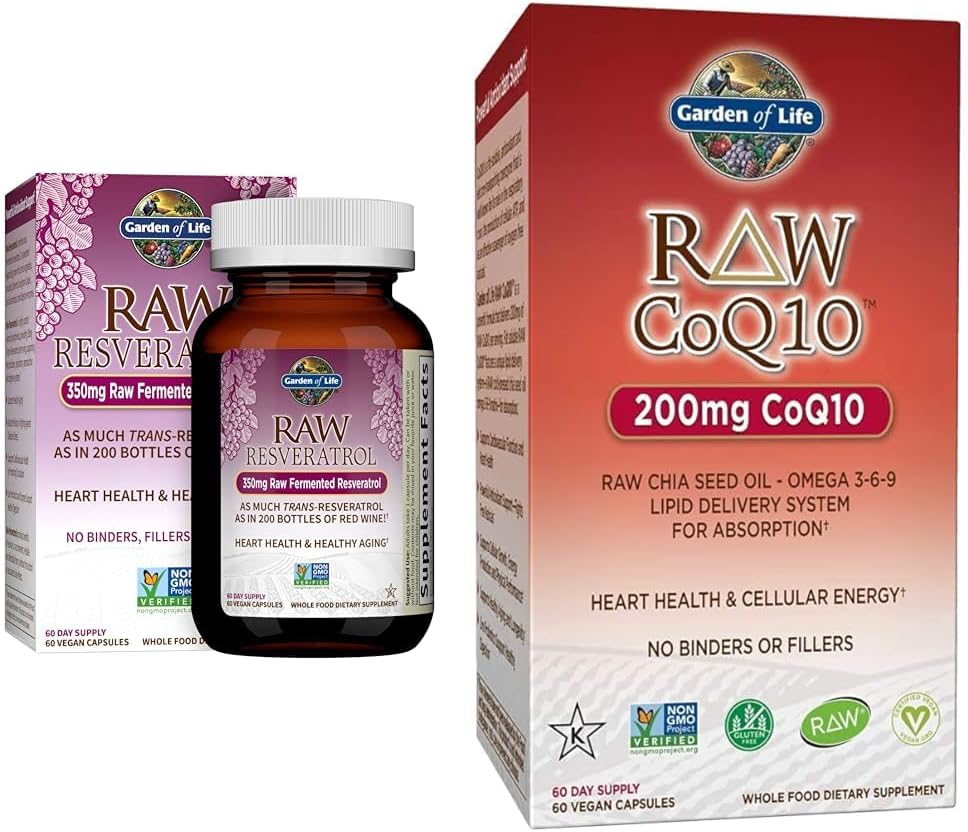 Garden of Life Heart Resveratrol Suplemento " Vegetarian Omega 3 6 9 Suplemento - Raw CoQ10 Aceite de semilla de Chia Nutrición Alimentaria entera con Apoyo Antioxidante, 60 cápsulas