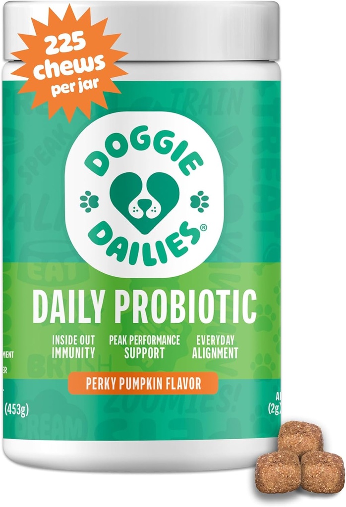 [BRSWGC34AQAR4CTV] Probióticos para perros - Probióticos para perros avanzados con prebióticos - promueve la salud digestiva - apoya el sistema inmunitario y la salud general (Pumpkin) 225 Chews blandos