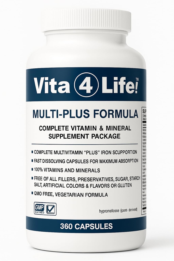 Vita4Life!® Bariatric Multivitamínicos Fórmula TENIDO 483% Iron Support TEN 360 Fast-Absorbing Capsules TEN Complejo de vitamina B completo para pacientes de bypass gástricos " tolerantes hechos en EE.UU.